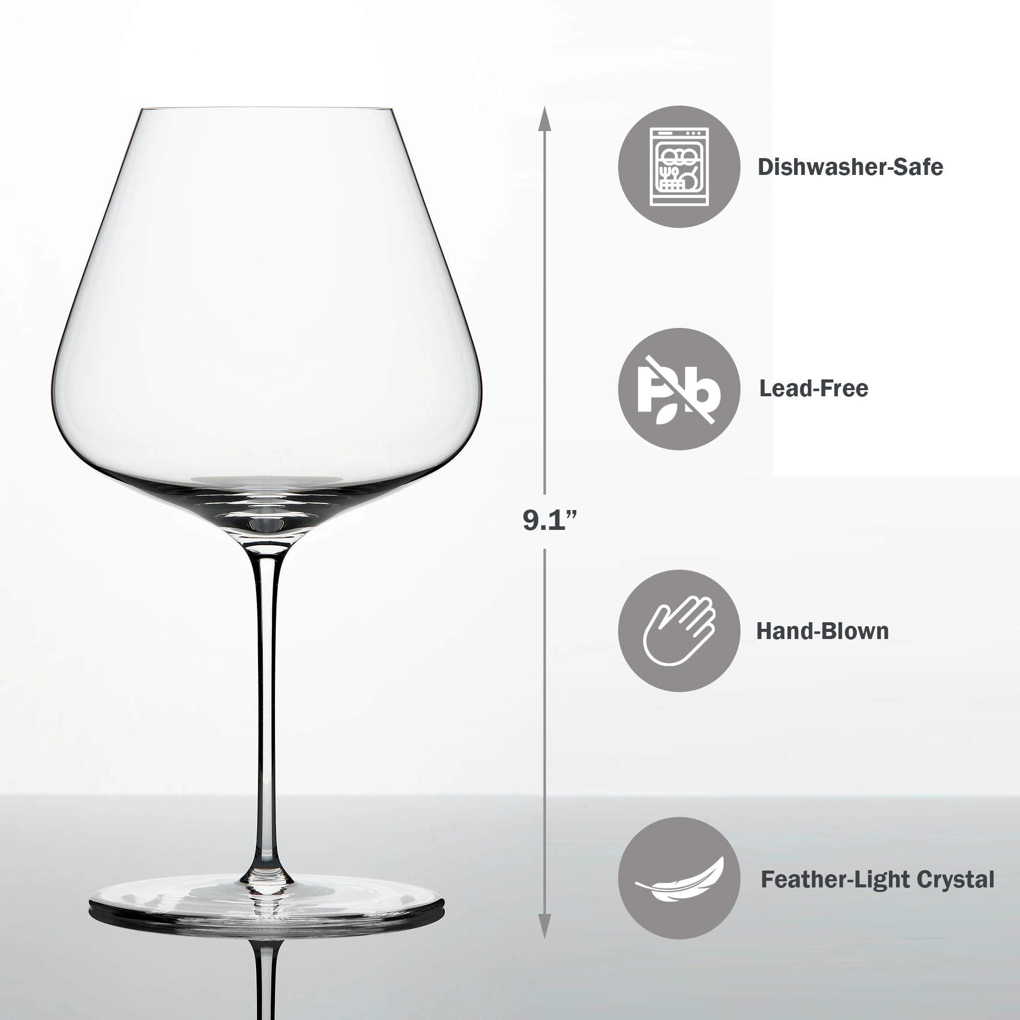 Zalto Denk'Art Burgundy red wine glass bowl design enhances aroma and flavor.