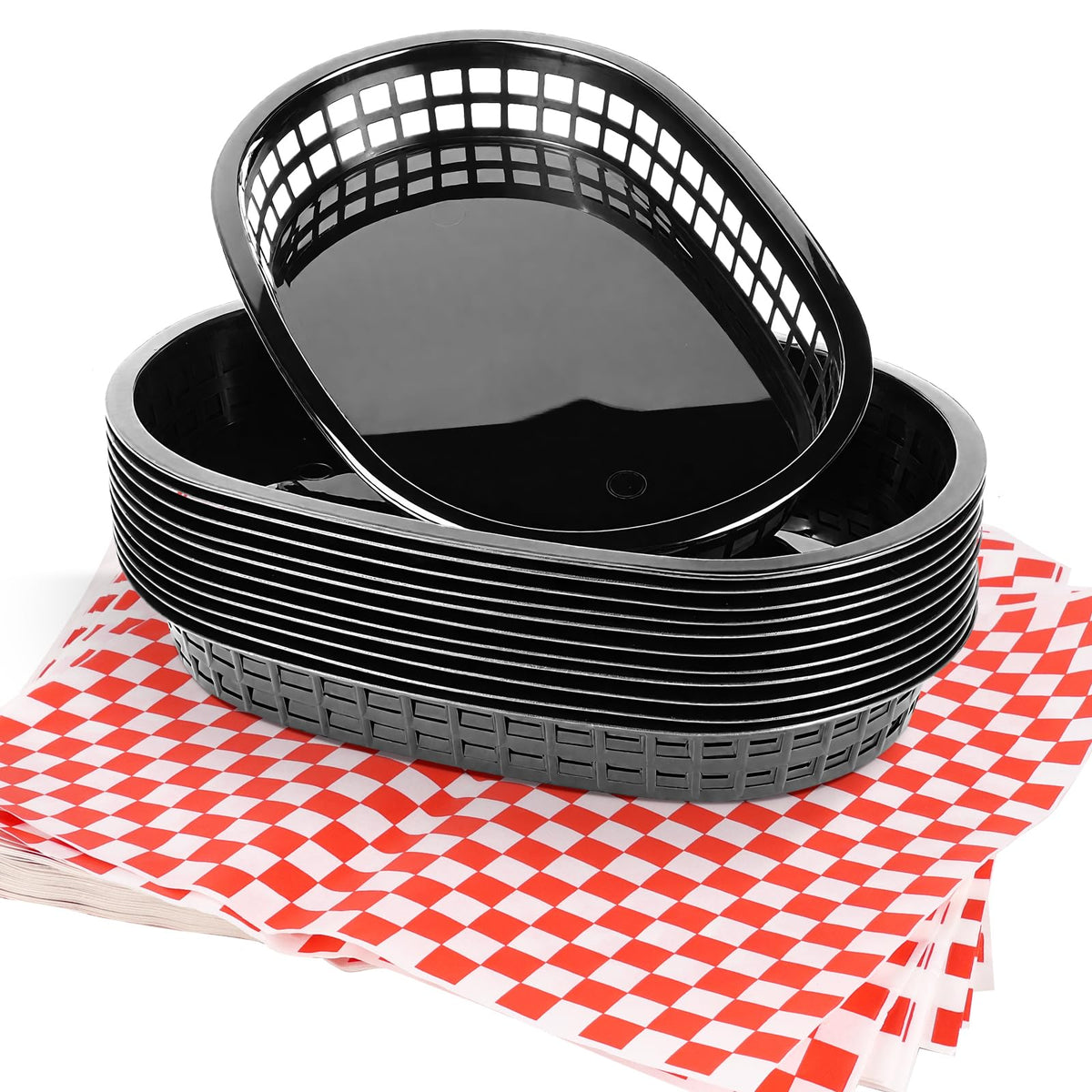 Zandfelo black fast food basket for greasy food presentation and easy handling.