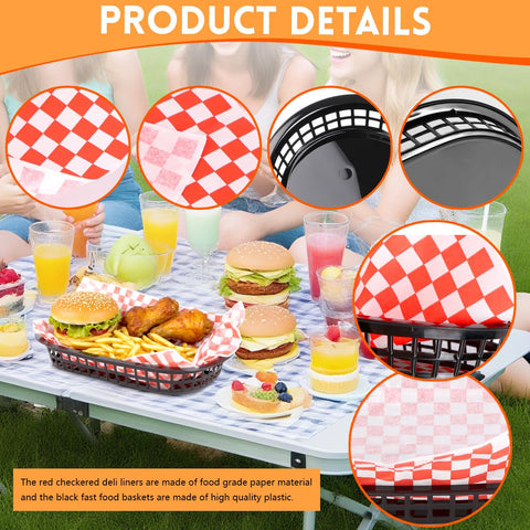 Zandfelo burgers served in black baskets with liners for neat packaging.