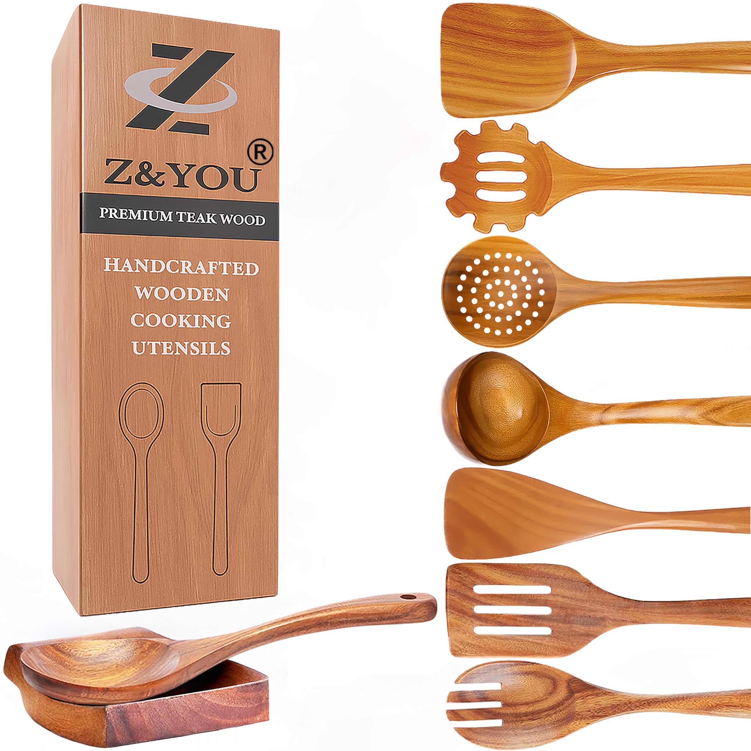 Z&YOU teak utensil set for daily cooking with durable non-toxic wood