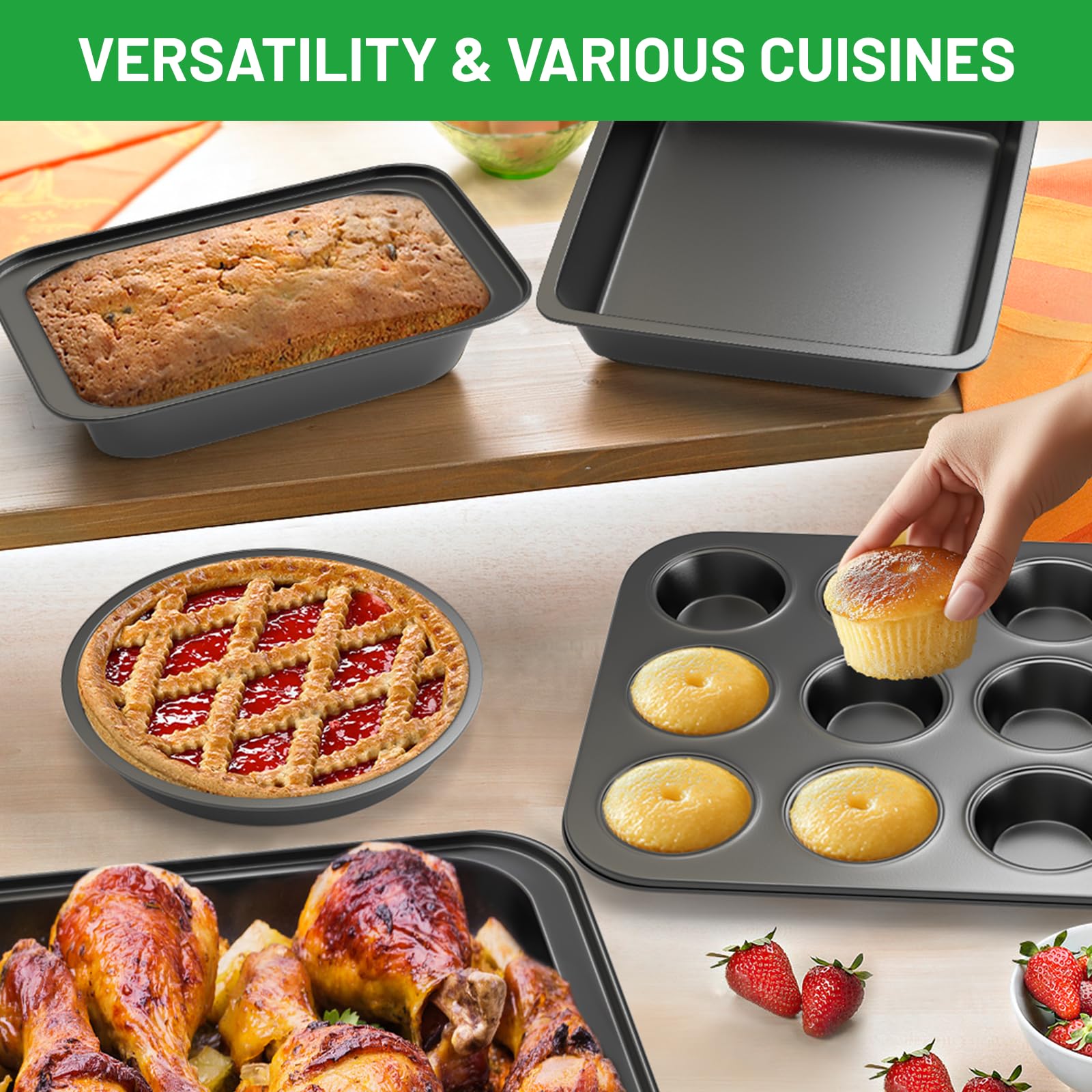 Zapstarz stackable bakeware in use demonstrates space-saving organization