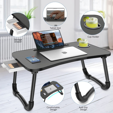 Zapuno Arc Foldable Laptop Bed Table side view shows stable W-legs