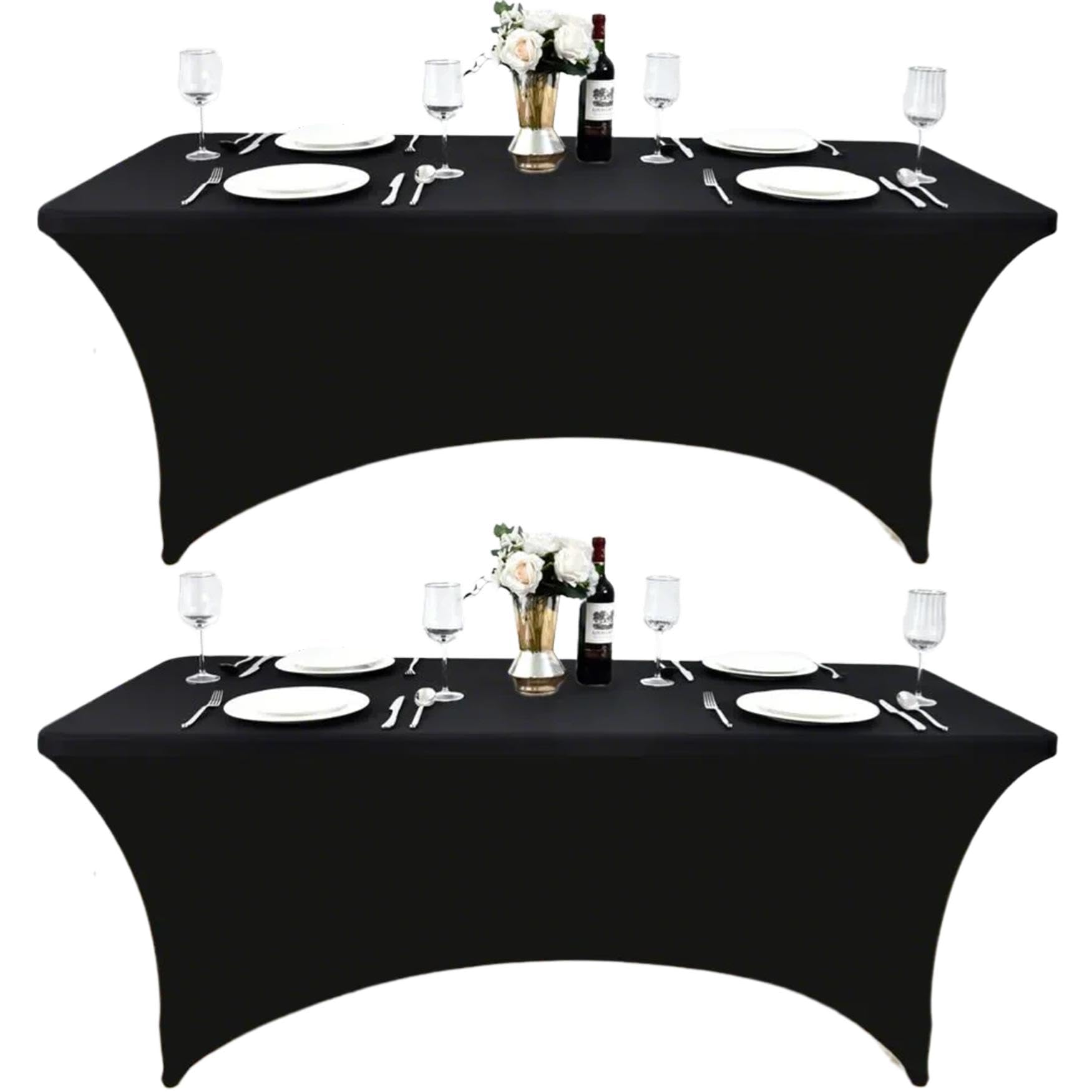 ZarzaaSik 6ft black spandex table cover on a rectangle table for a polished setup.