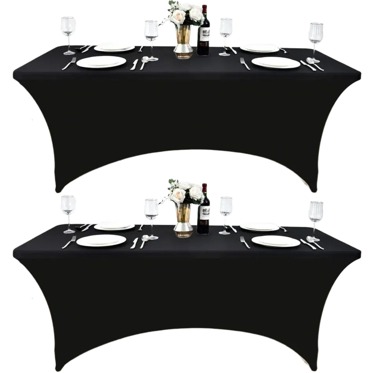 ZarzaaSik 6ft black spandex table cover on a rectangle table for a polished setup.