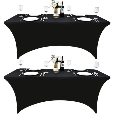 ZarzaaSik 6ft black spandex table cover on a rectangle table for a polished setup.