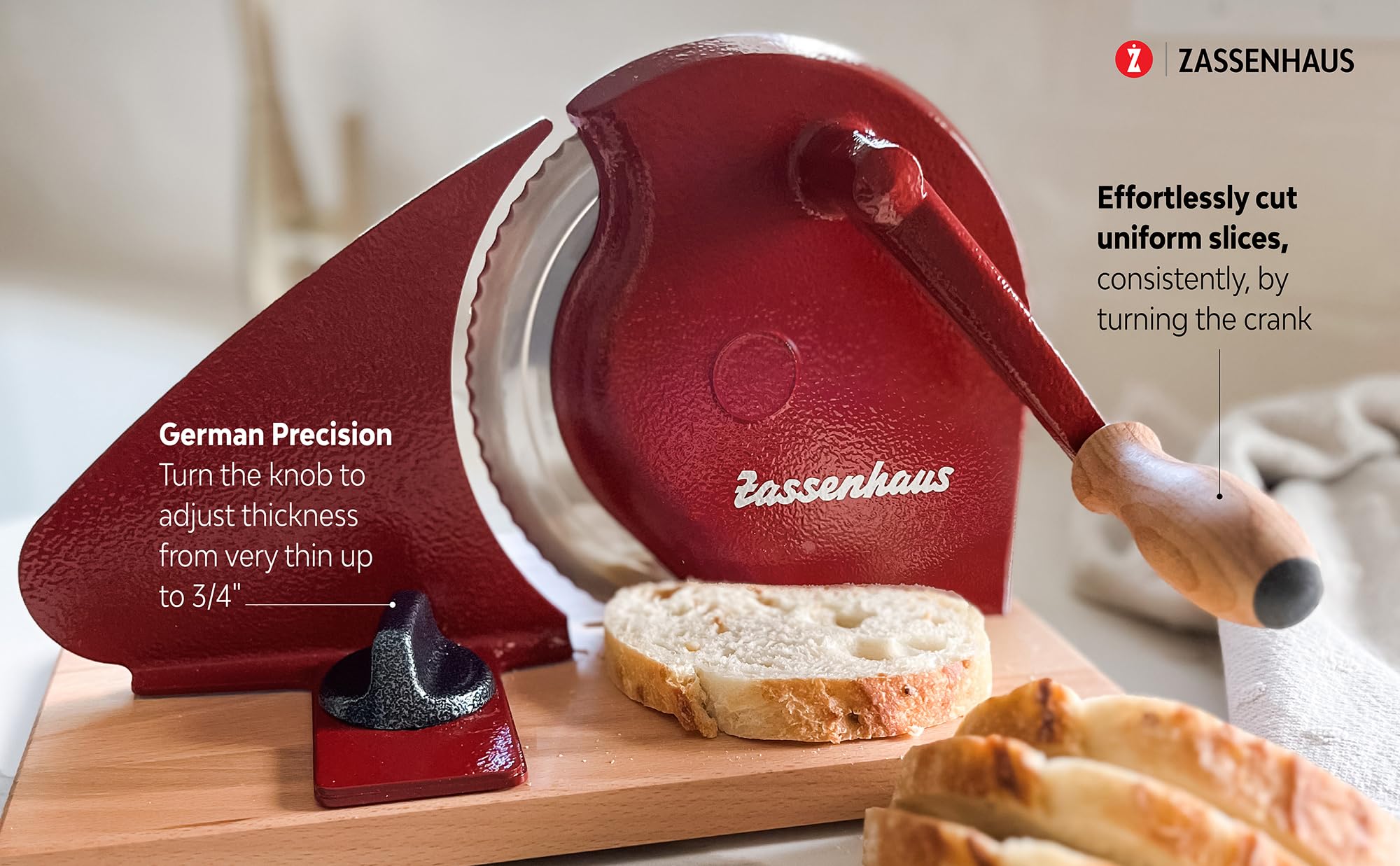 Zassenhaus bread slicer hand crank for precise slices