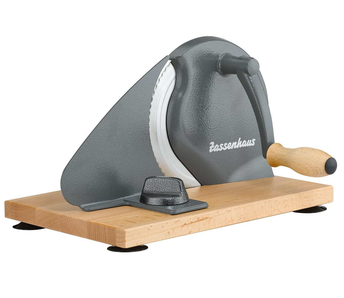 Zassenhaus bread slicer with wood base for stable slicing