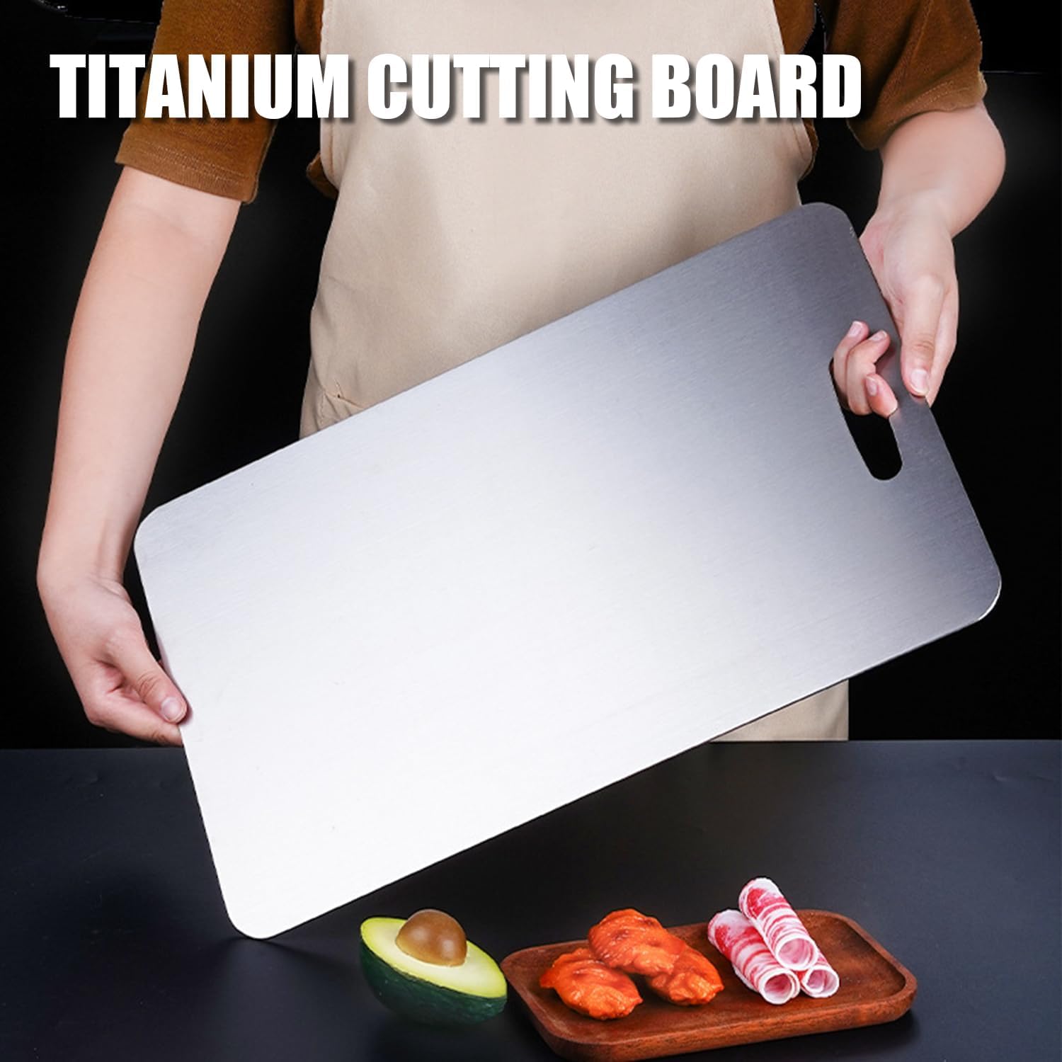 Zaucet titanium cutting board back side for meat, helps safe prep