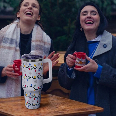 Zbnisiw 40 oz pattern tumbler with Xmas lights and snowflakes for festive style