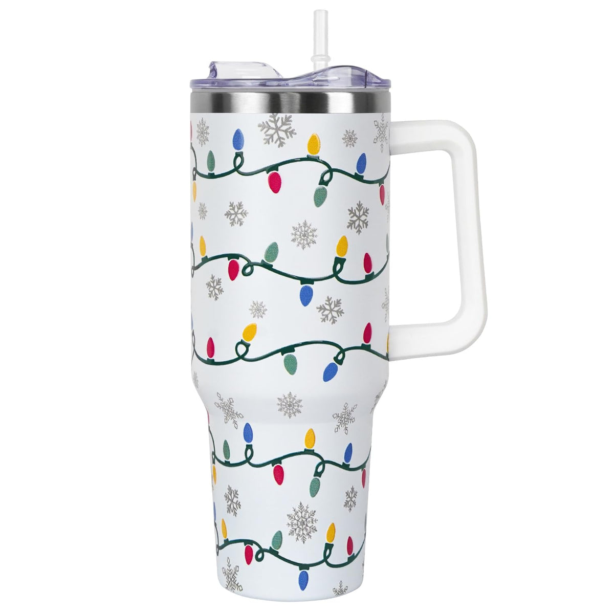 Zbnisiw Christmas tumbler with handle and straw lid for travel and spill-free sipping