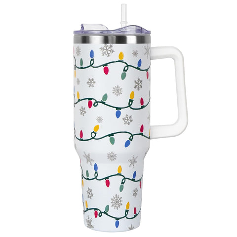 Zbnisiw Christmas tumbler with handle and straw lid for travel and spill-free sipping