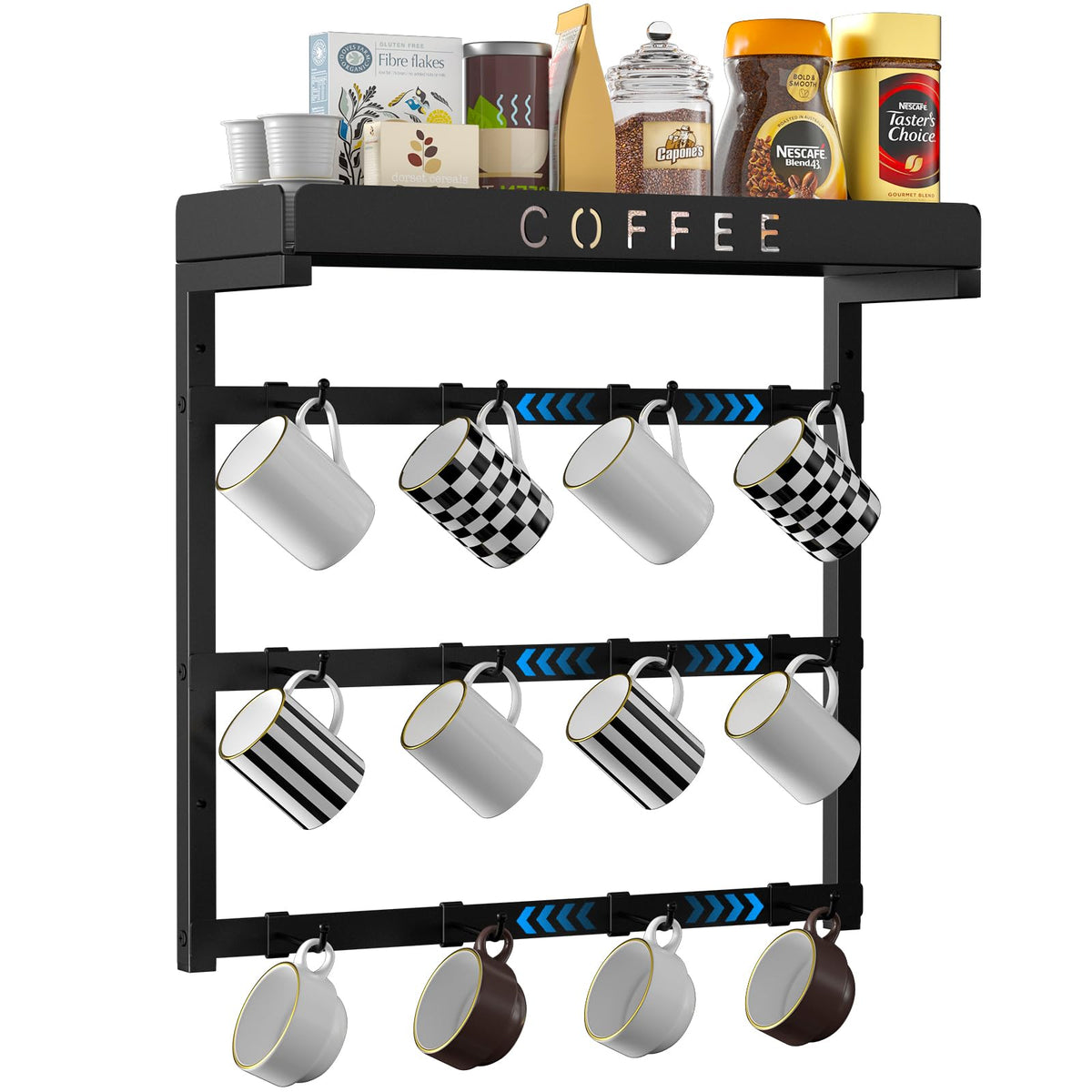 ZDDLOINP wall-mounted mug holder with 12 movable hooks for organized mugs