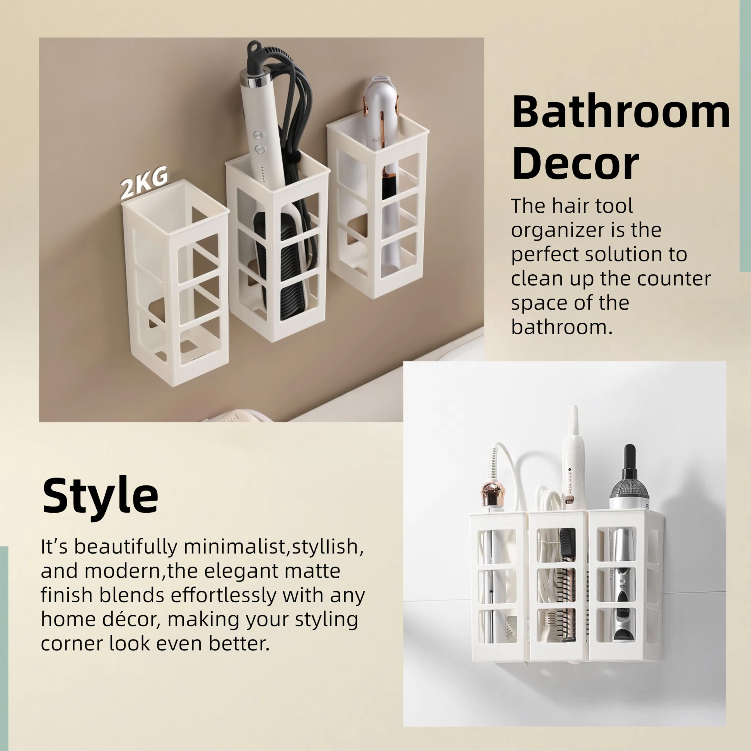 Zdesign wall-mounted bathroom storage for hair tools, keeping counters tidy.