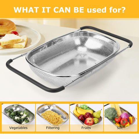ZDRongZhen over-sink colander doubles as a drying rack on counter or sink