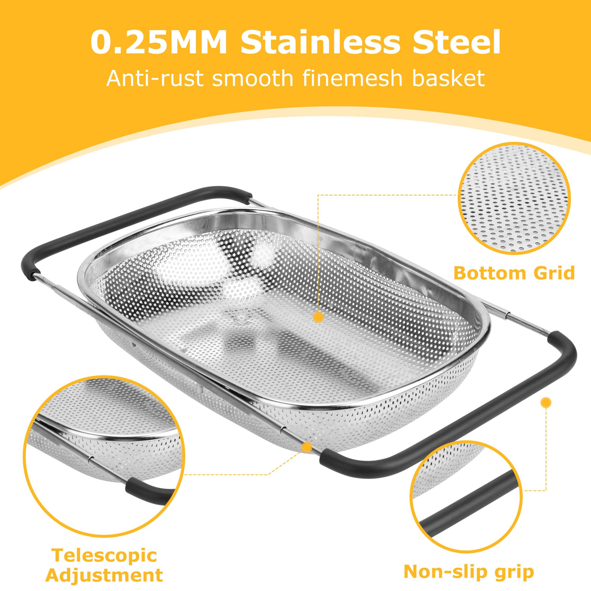 ZDRongZhen stainless steel kitchen drainer with expandable handle fits most sinks