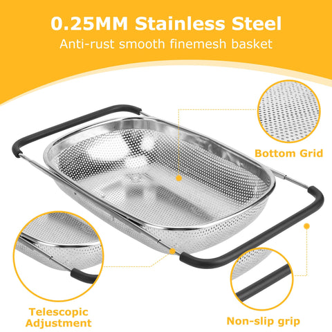 ZDRongZhen stainless steel kitchen drainer with expandable handle fits most sinks