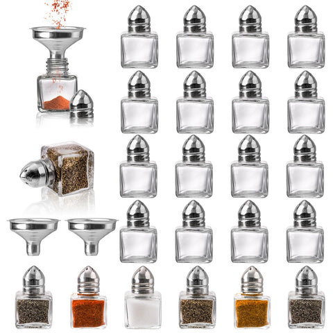 ZEAYEA 24 mini glass salt and pepper shakers on table for easy seasoning