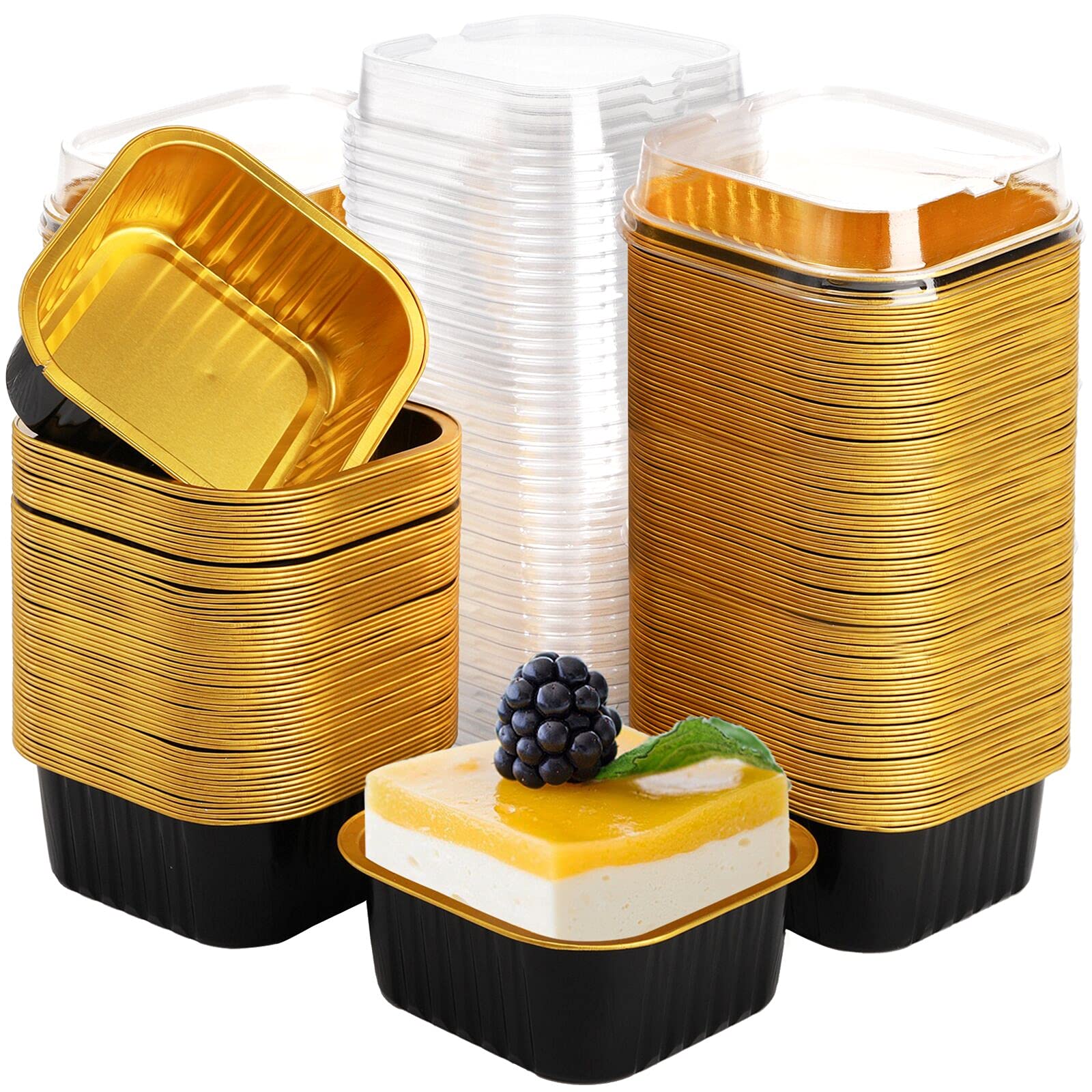 ZEAYEA aluminum baking cups 100pcs with lids for easy, mess-free party desserts.