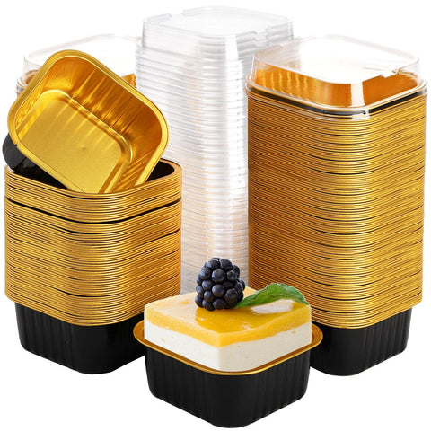 ZEAYEA aluminum baking cups 100pcs with lids for easy, mess-free party desserts.