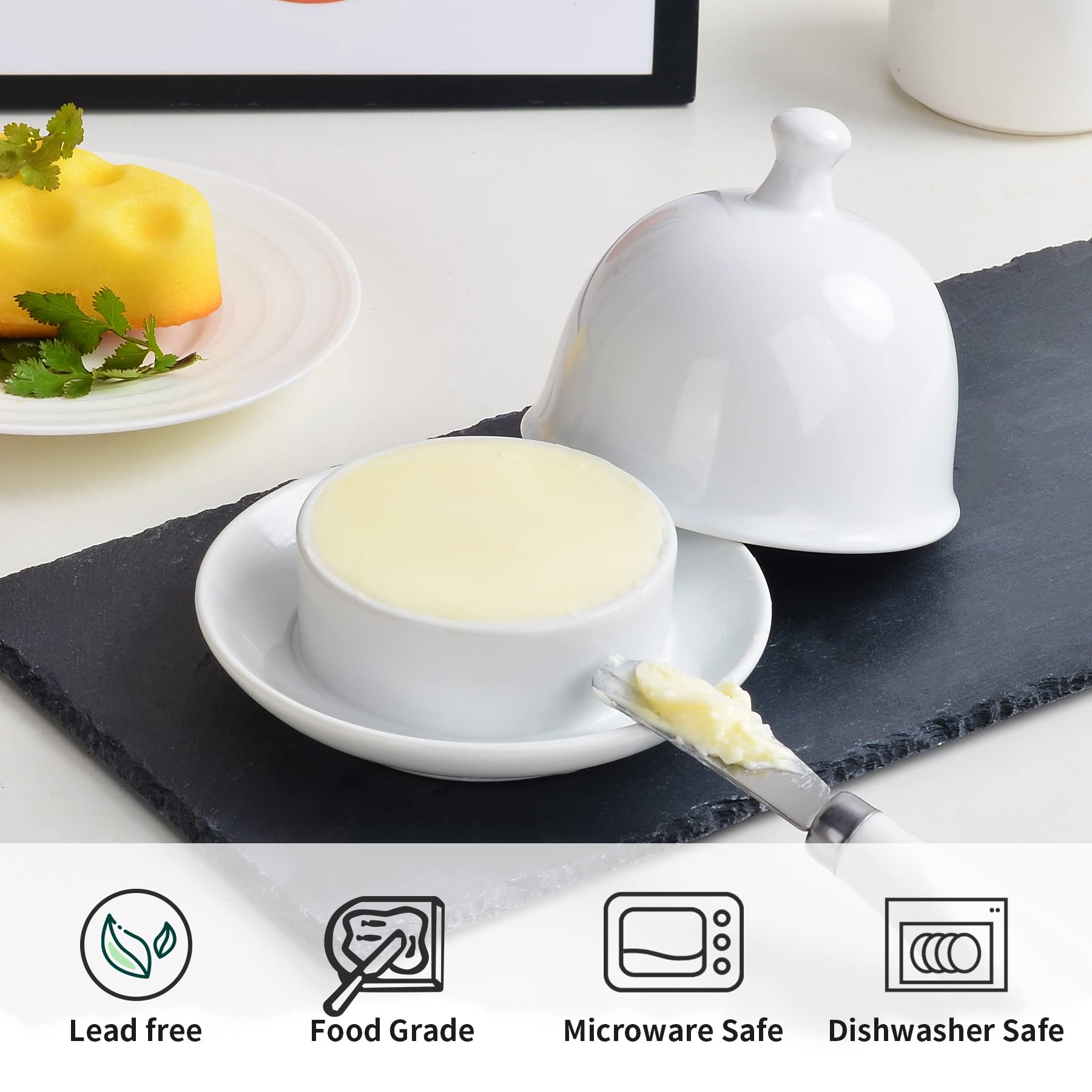 Round white ZEBERBO butter dish adds elegant storage on any counter