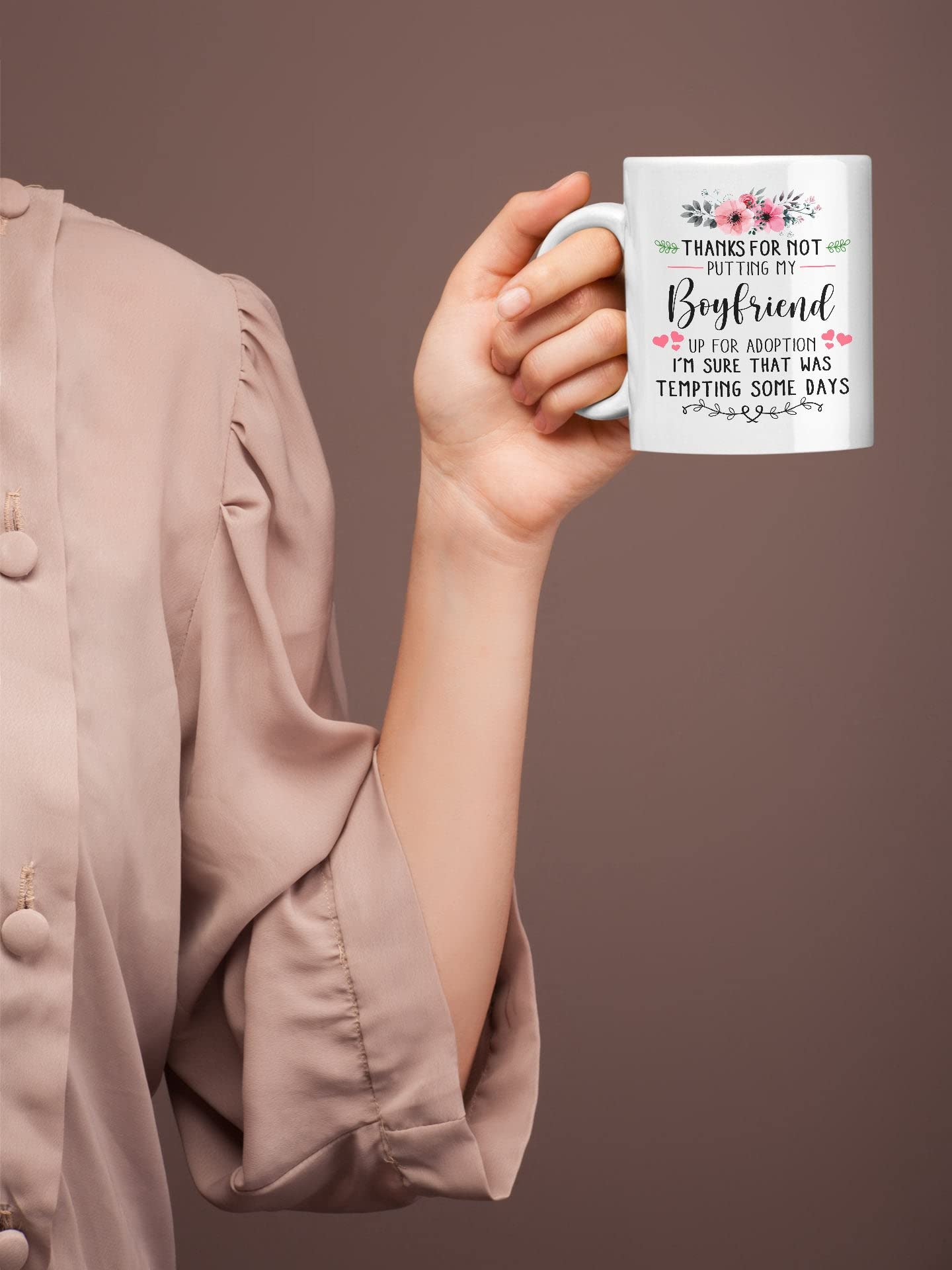 Zencooks Thanks for Not Putting My Boyfriend Up for Adoption mug side view—humorous design for mornings