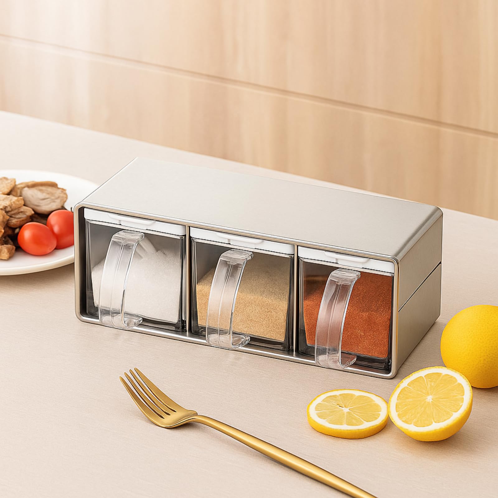 ZENFUN large-capacity 600ml seasoning box fits salt, sugar, pepper, and more.