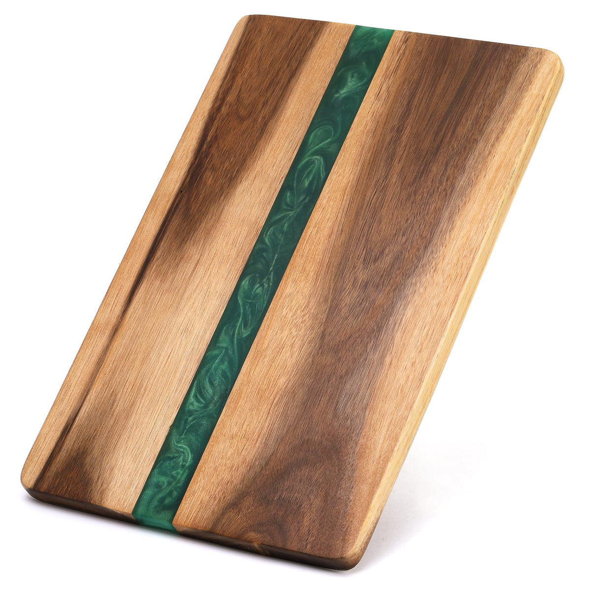 Zenfun acacia wood cutting board with green resin, sturdy prep surface for cheese and vegetables.