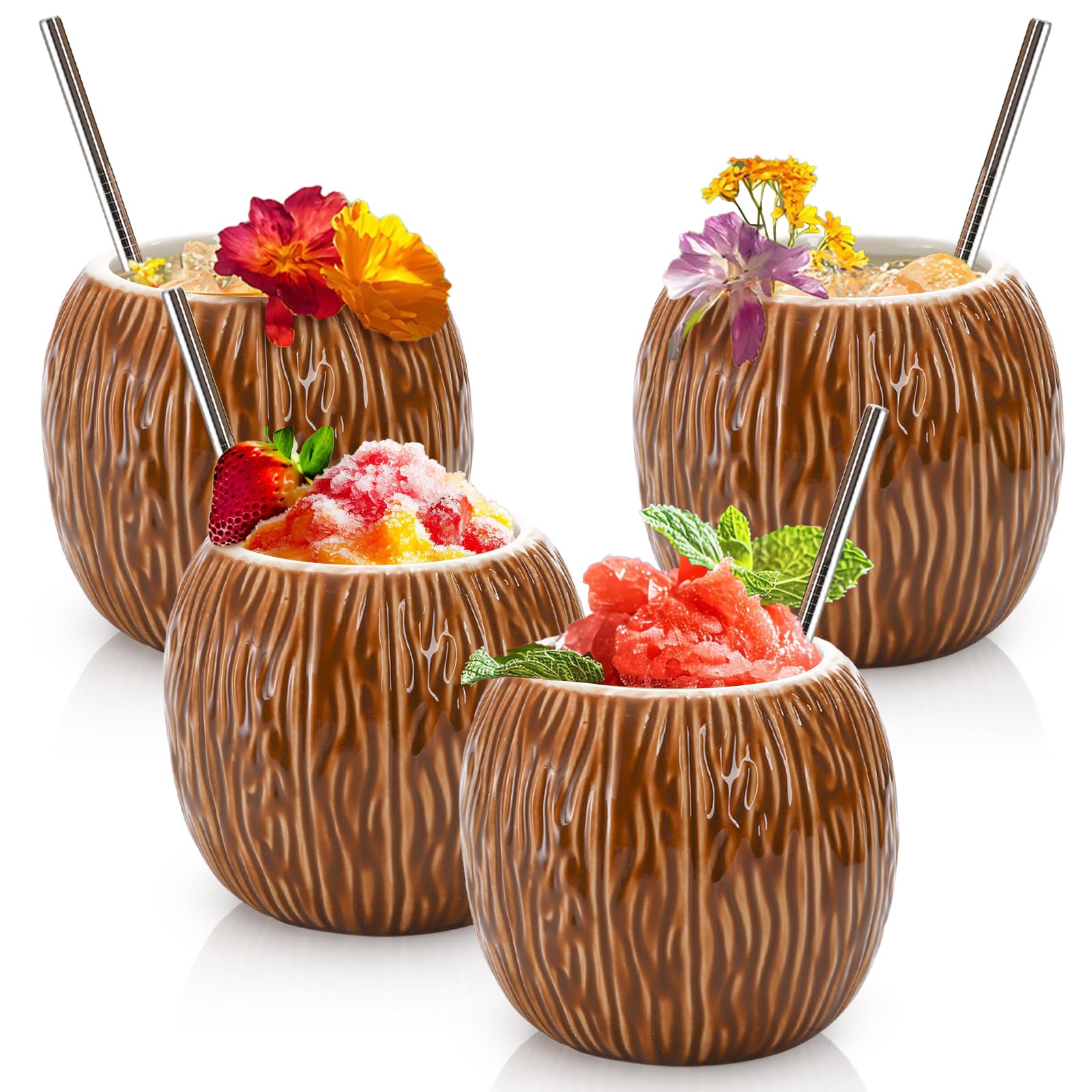 ZENFUN ceramic tiki mugs four-pack for tropical cocktails