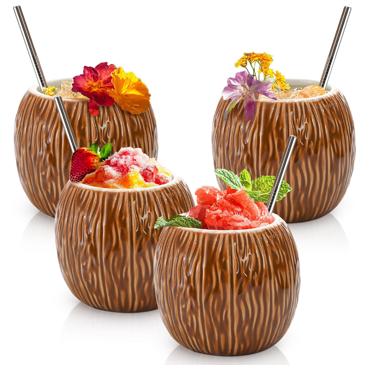 ZENFUN ceramic tiki mugs four-pack for tropical cocktails