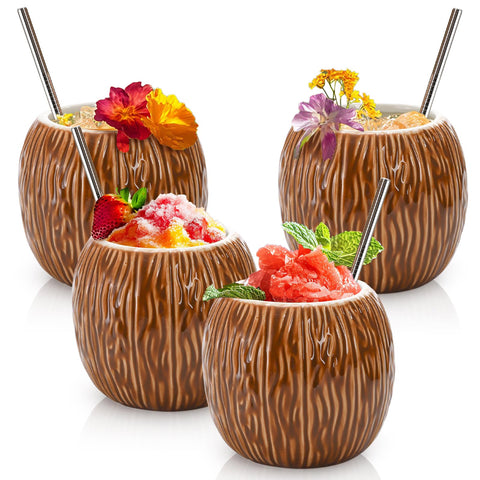 ZENFUN ceramic tiki mugs four-pack for tropical cocktails