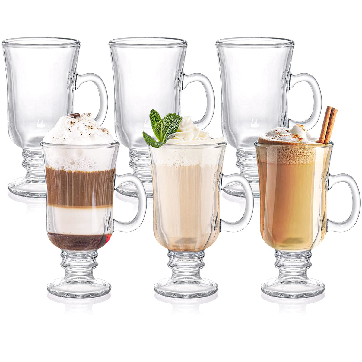 ZENFUN Irish coffee mug front view in clear glass for elegant hot drinks.