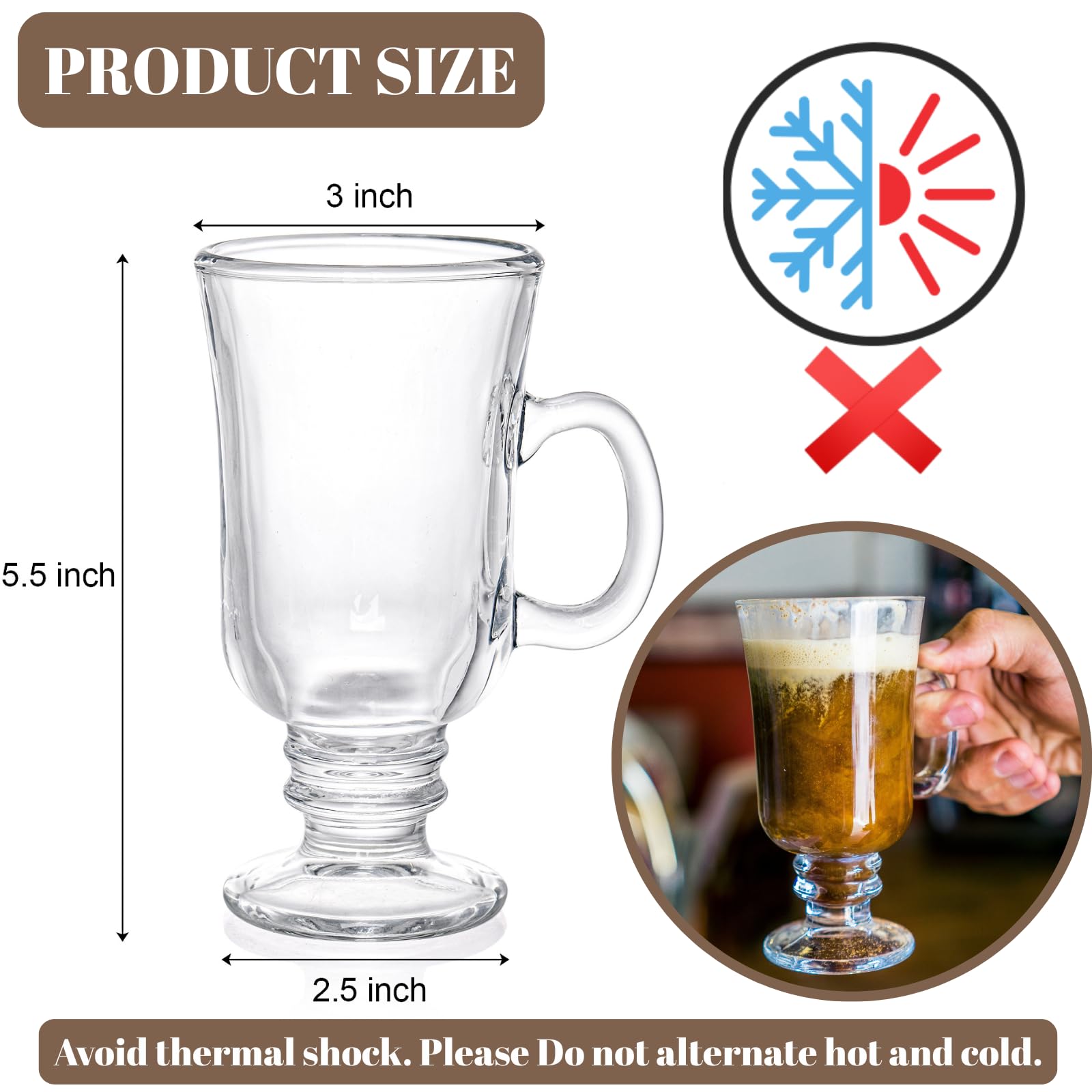 ZENFUN Irish coffee mug handle close-up showing sturdy grip for easy handling.