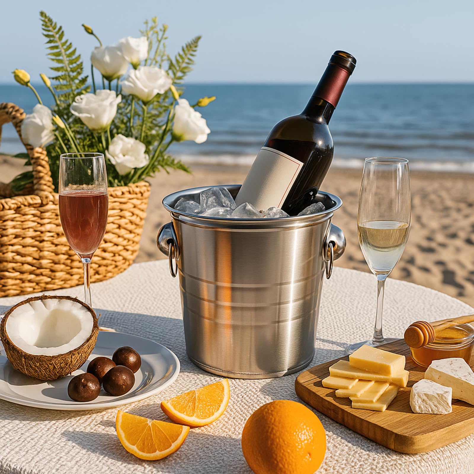 ZENFUN outdoor-friendly ice bucket suitable for patio and beach use.