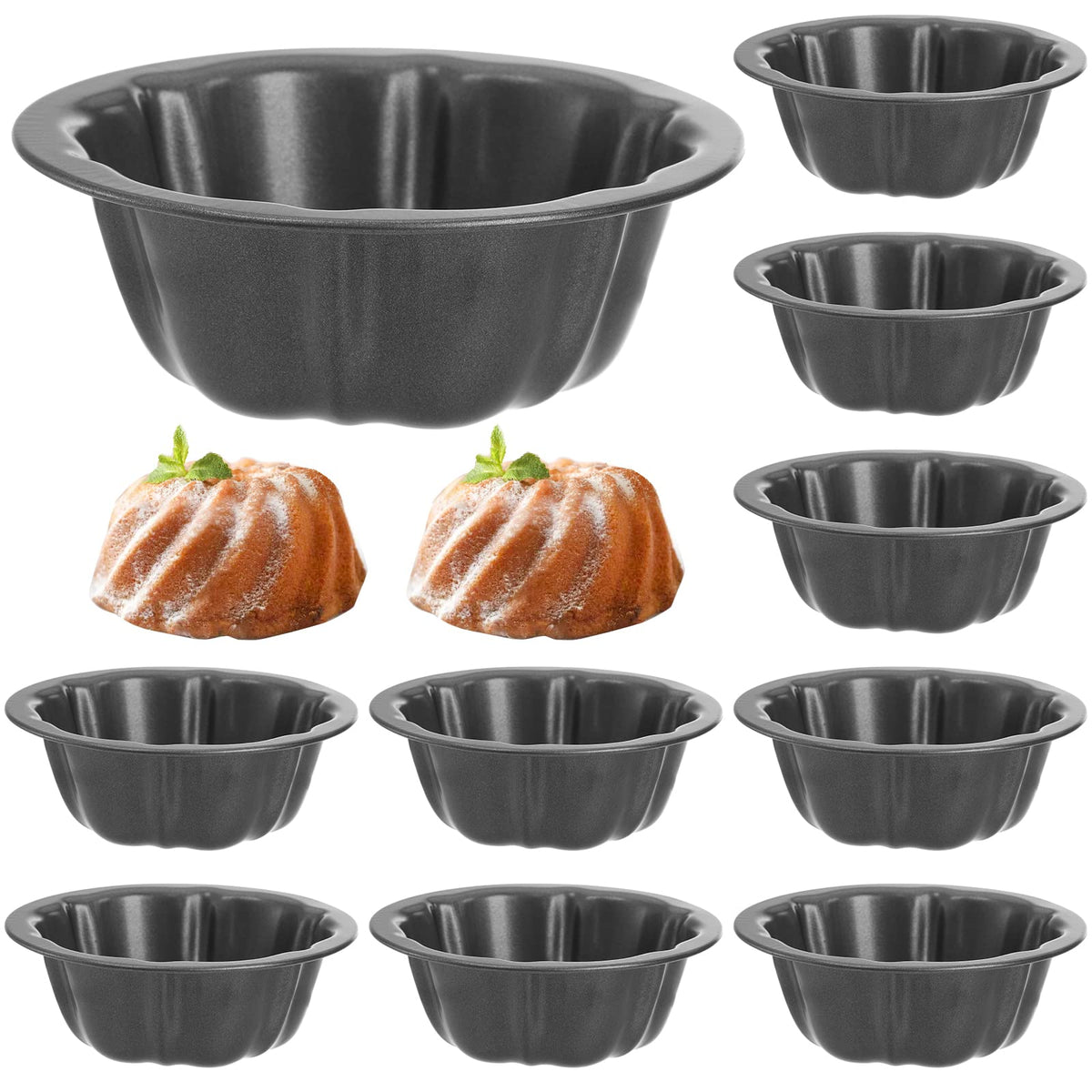 Zenfun mini flan molds with fluted flower design provide easy cake release.