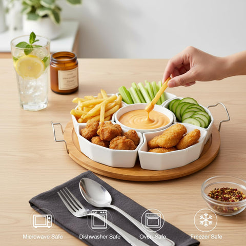 ZENFUN Party dining setup with multiple sections for appetizers