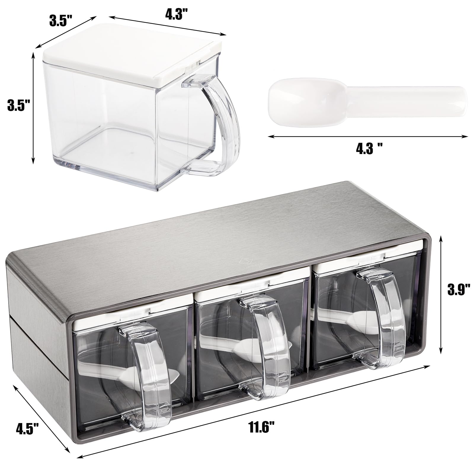 ZENFUN salt container with lid and spoon for precise, moisture-resistant portions.