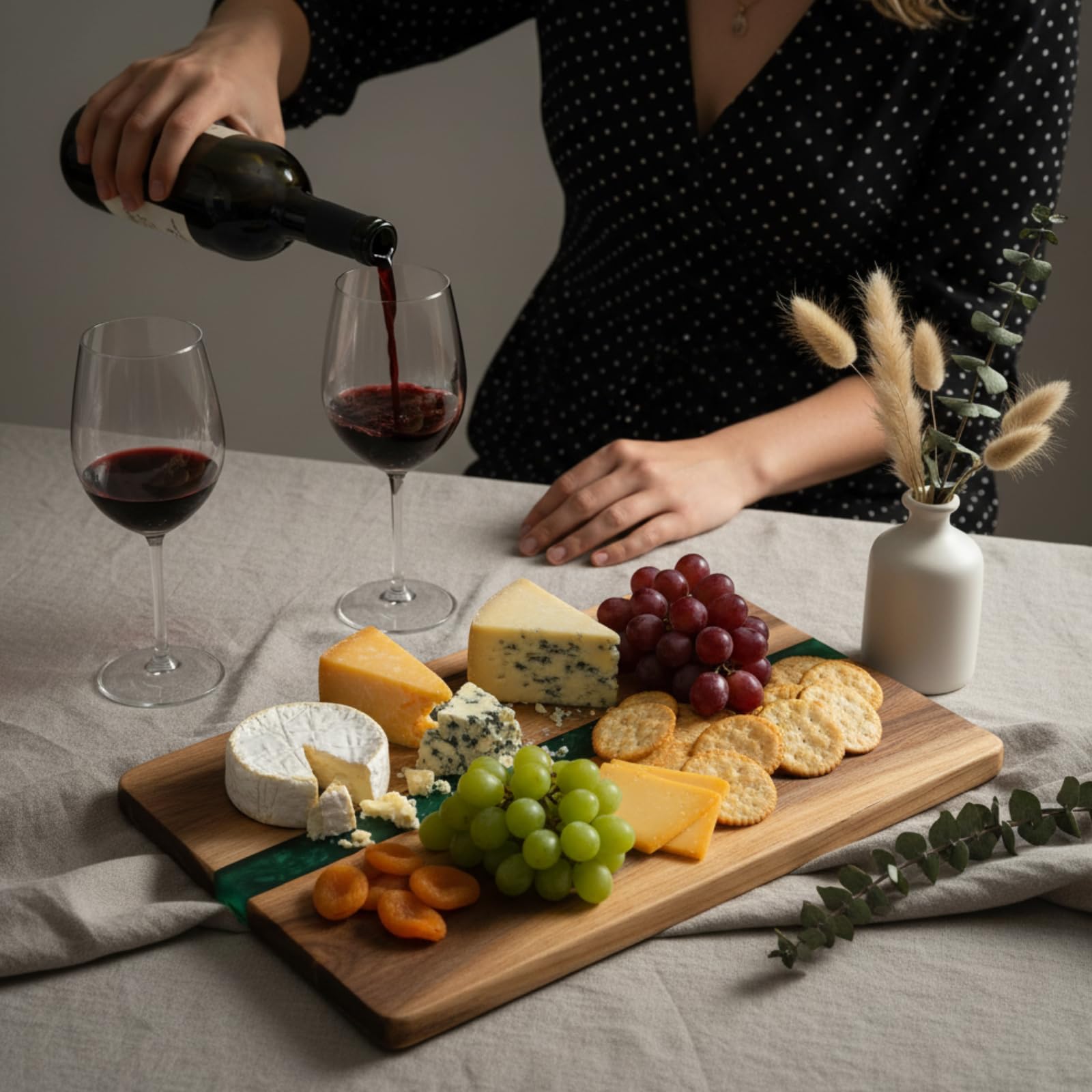 Zenfun wood board suitable for cutting, serving cheese, meats, and vegetables.