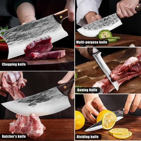 Boning knife from ZENG set in action near meat preparation
