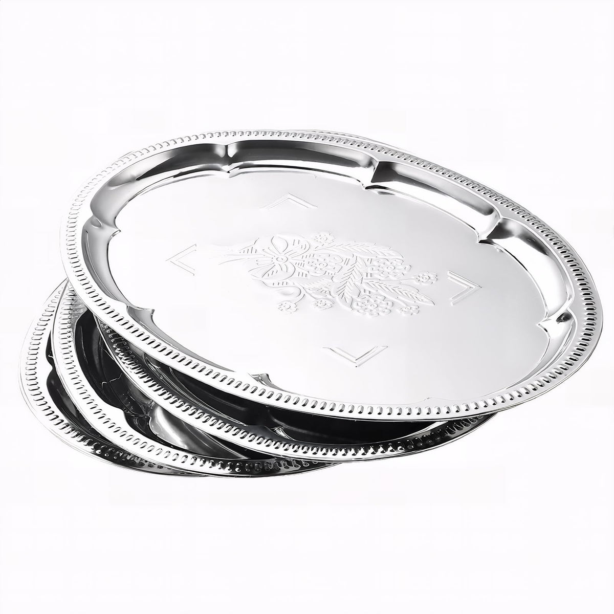 ZENOVLUX oval silver tray with floral engraving, ideal for appetizers at gatherings