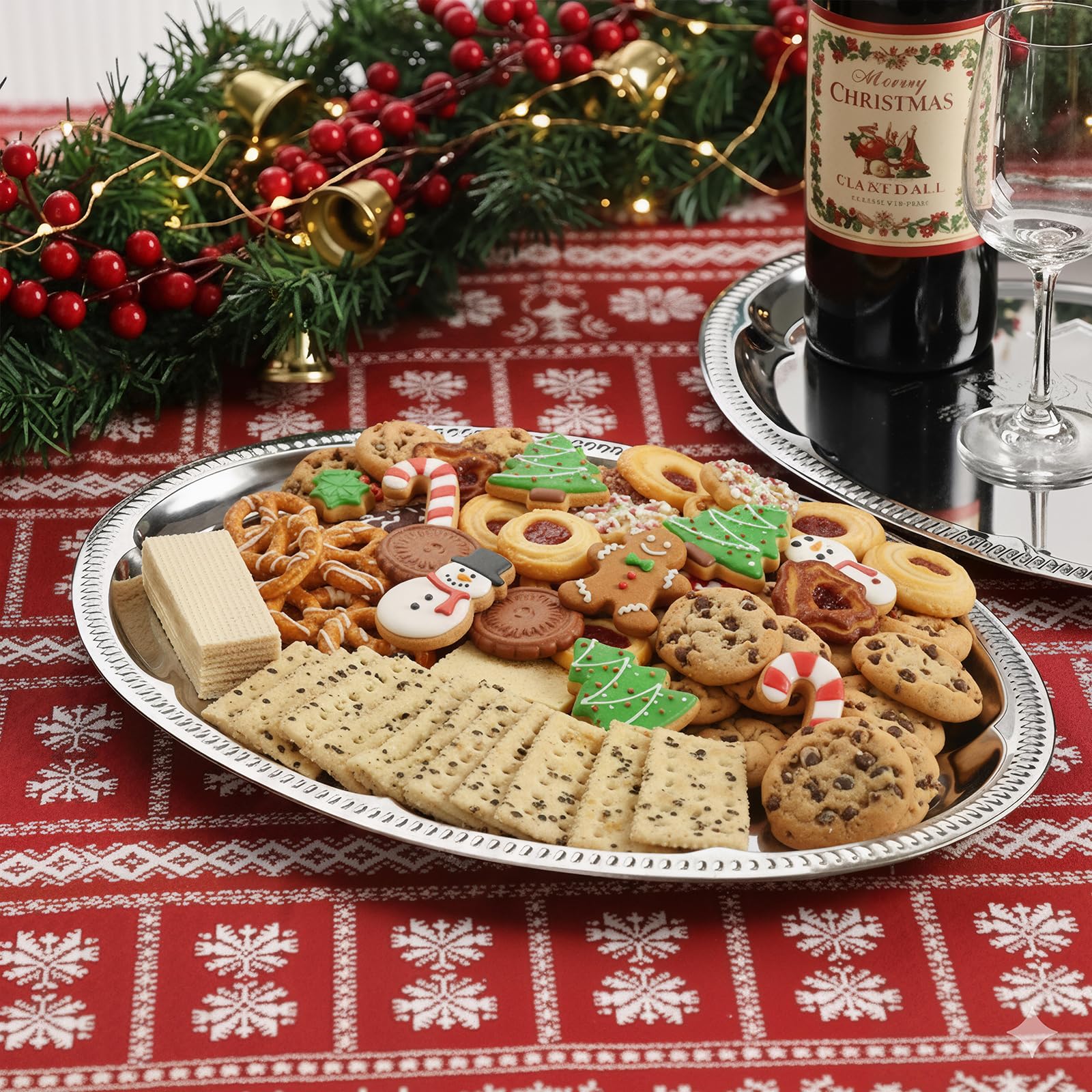 ZENOVLUX large oval silver tray set, perfect for dessert displays and buffets