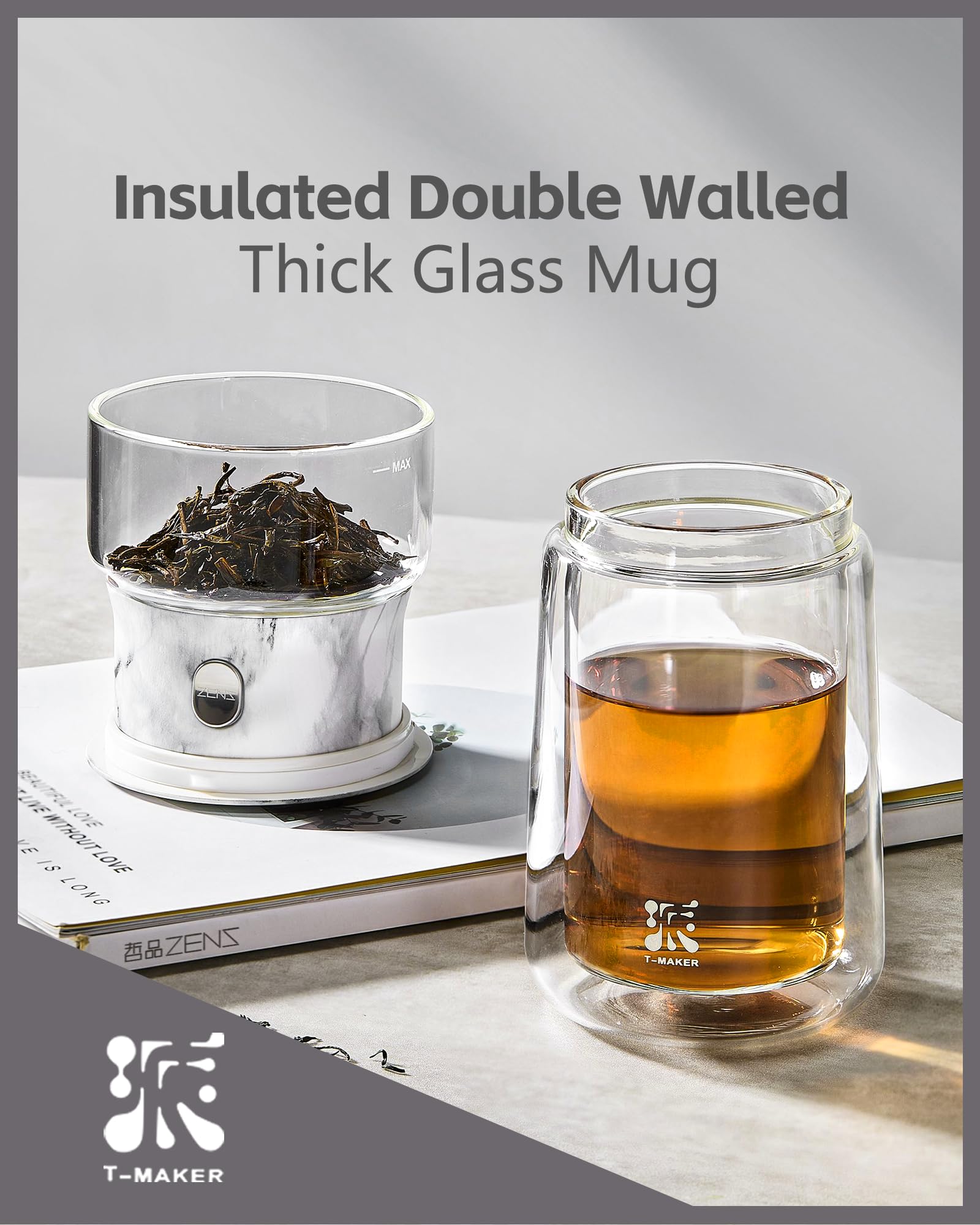 ZENS borosilicate glass teapot with a stainless steel infuser offers heat resistance and clean flavor.