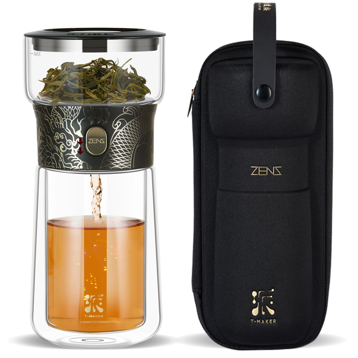 ZENS cool glass teapot with dragon pattern ideal for elegant Gongfu-style tea at home.