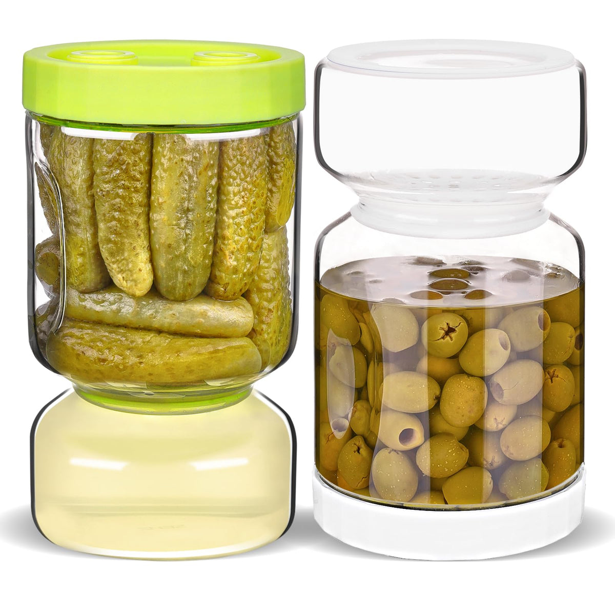 ZENS glass pickle jar with strainer flip shows airtight containment for fresh pickles