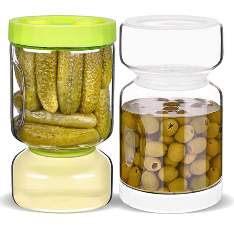 ZENS glass pickle jar with strainer flip shows airtight containment for fresh pickles
