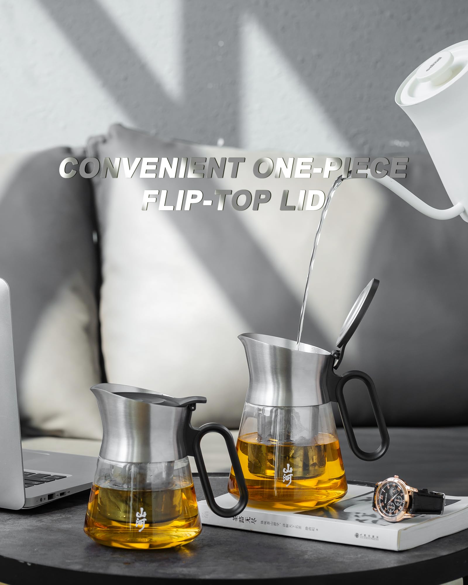 ZENS glass teapot with stainless spout enables a smooth, drip-free pour