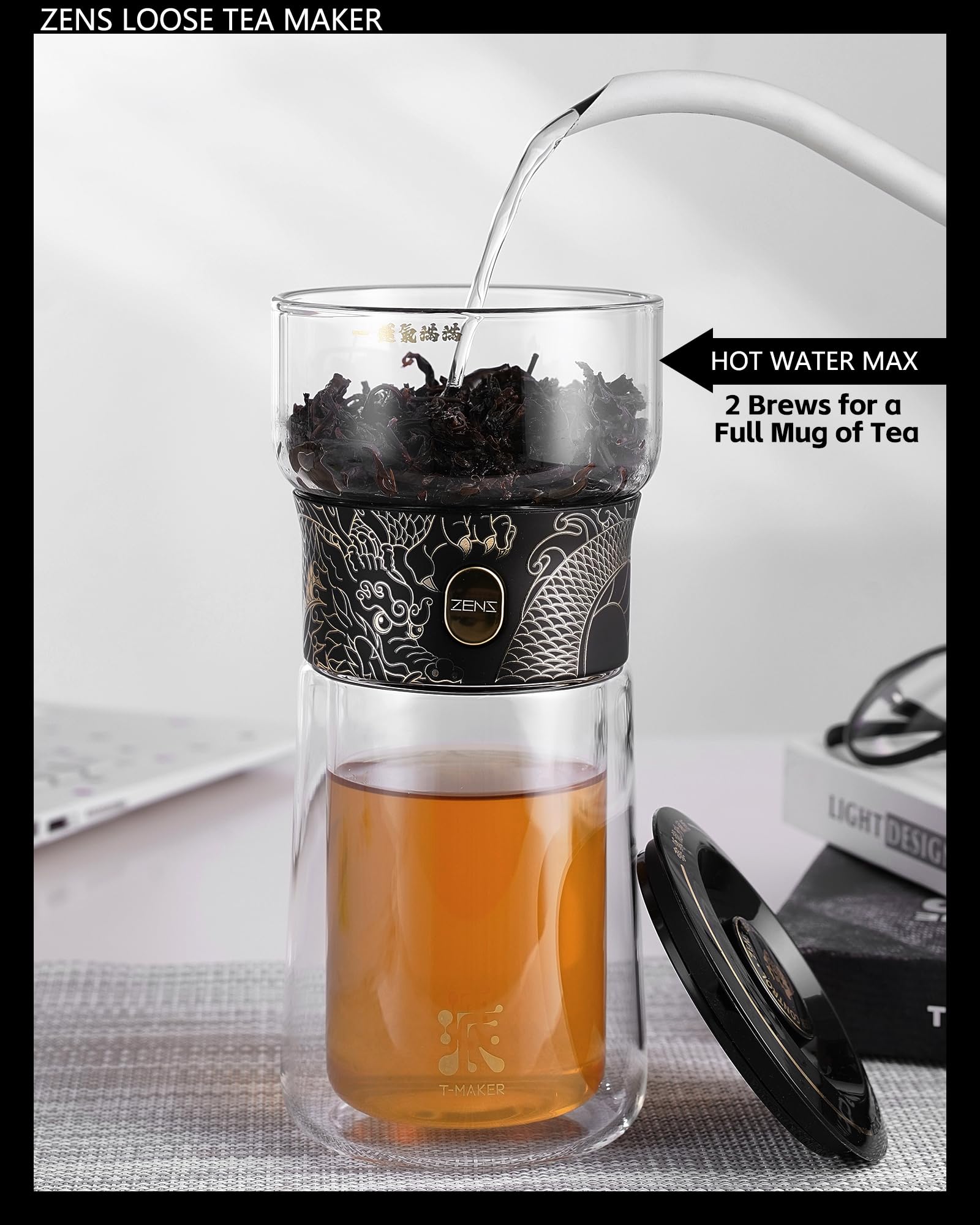 ZENS insulated double-wall mug keeps tea hot without burning fingers.