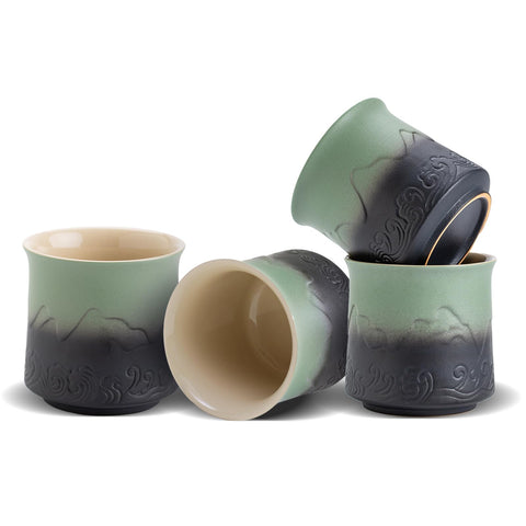 ZENS Japanese tea cup with embossed mountain view for elegant tea rituals