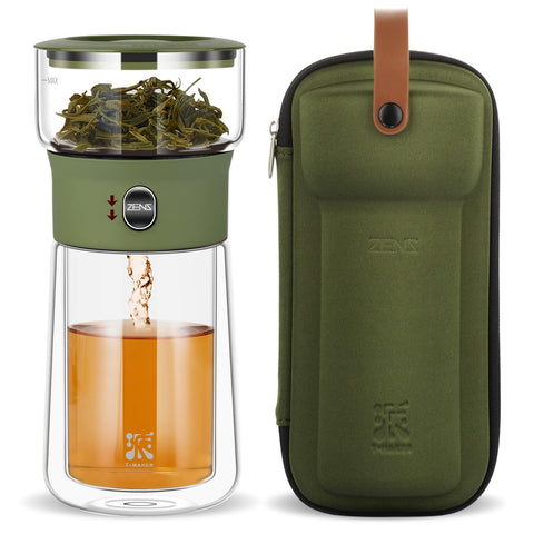 ZENS Modern Glass Infuser Teapot one-touch brew for loose tea with clean pour