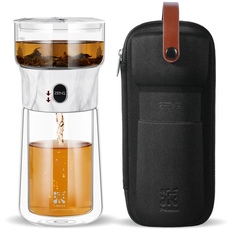 ZENS Modern One Touch Tea Maker glass teapot for effortless loose-leaf brewing at home.
