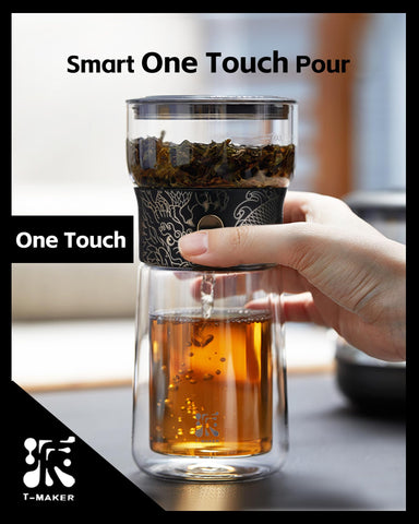 ZENS One-Touch Tea Maker mug combo enables effortless brewing and convenient pouring.